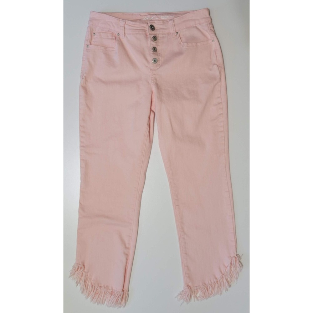 INC Pink Denim Cropped Fringe Jeans
